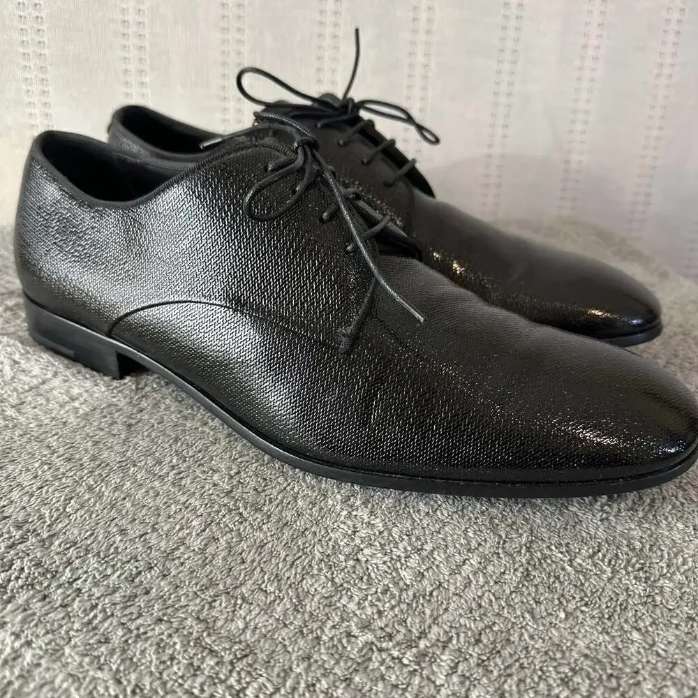 GIORGIO ARMANI Size 8 Black Solid Leather Lace Up Shoes
